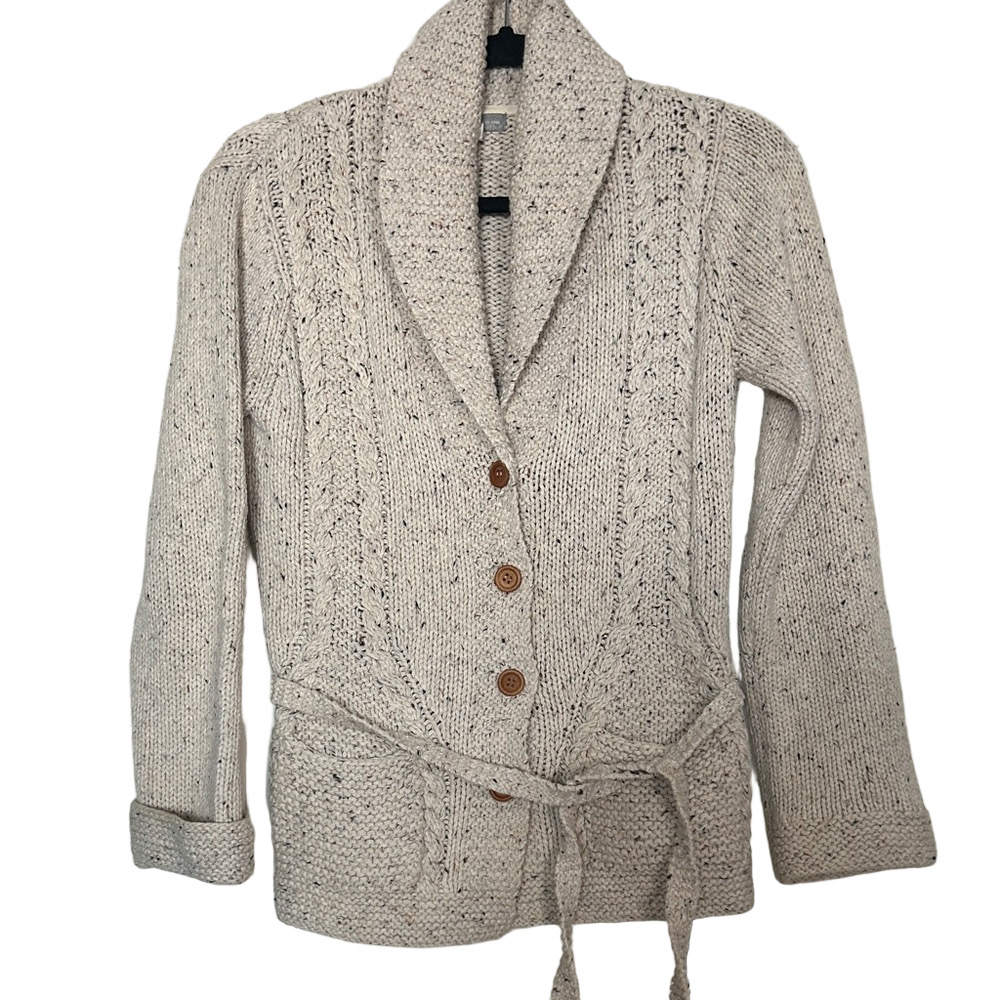J.Crew Hand Knit Belted Shawl Collar Cardigan Sweater Small Wool Blend
